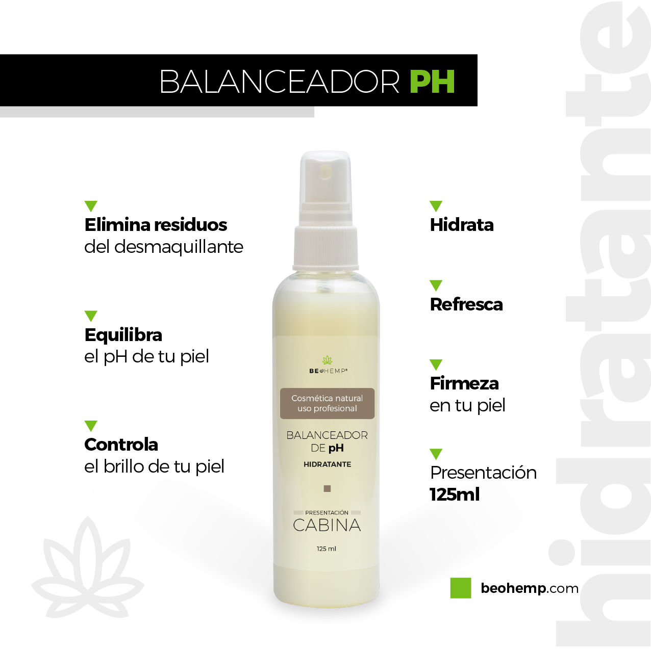 Loción reguladora y balanceador de ph hidratante 125 ml Beohemp