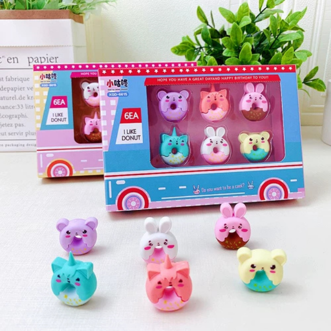 KAWAI Donitas Animalitos + Sacapuntas Aguacate SET de 3 PCS