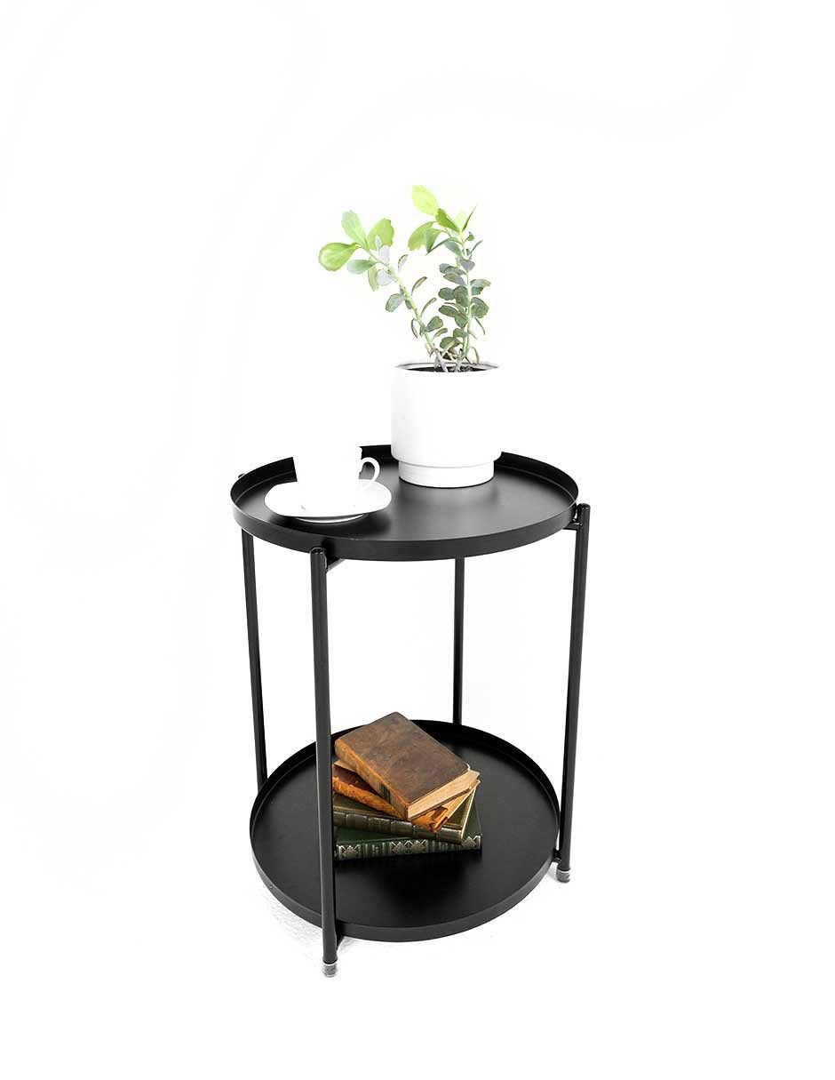 Mueblana Mesa Lateral Dalton Muebles para Recamara de Acero Negro Mesa de Noche Perfecto para el Hogar Mesita de Noche Perfecta para Colocar Lampara de Noche Mesita Auxiliar