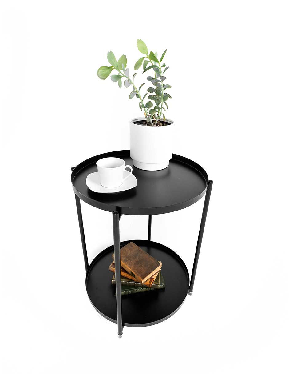 Mueblana Mesa Lateral Dalton Muebles para Recamara de Acero Negro Mesa de Noche Perfecto para el Hogar Mesita de Noche Perfecta para Colocar Lampara de Noche Mesita Auxiliar