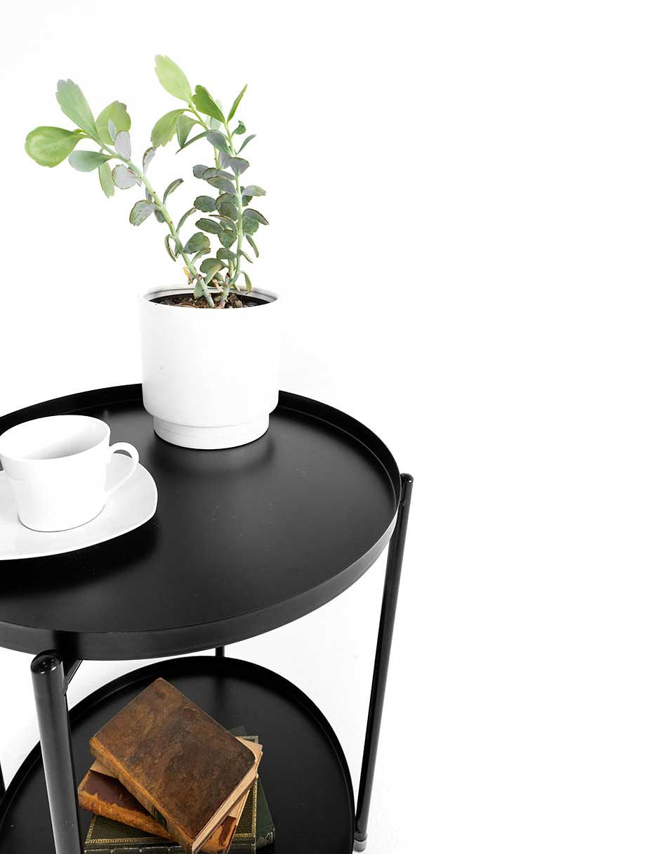 Mueblana Mesa Lateral Dalton Muebles para Recamara de Acero Negro Mesa de Noche Perfecto para el Hogar Mesita de Noche Perfecta para Colocar Lampara de Noche Mesita Auxiliar