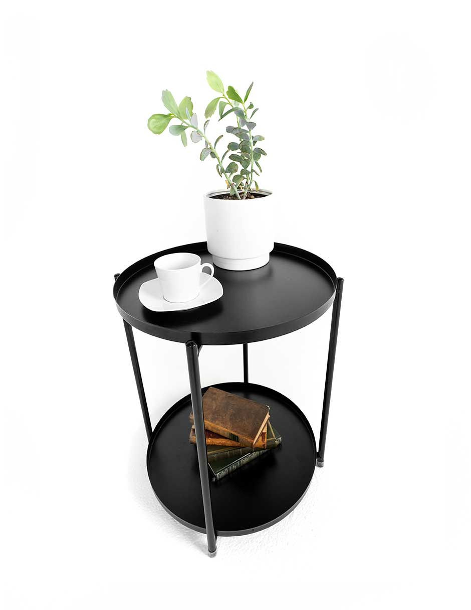 Mueblana Mesa Lateral Dalton Muebles para Recamara de Acero Negro Mesa de Noche Perfecto para el Hogar Mesita de Noche Perfecta para Colocar Lampara de Noche Mesita Auxiliar