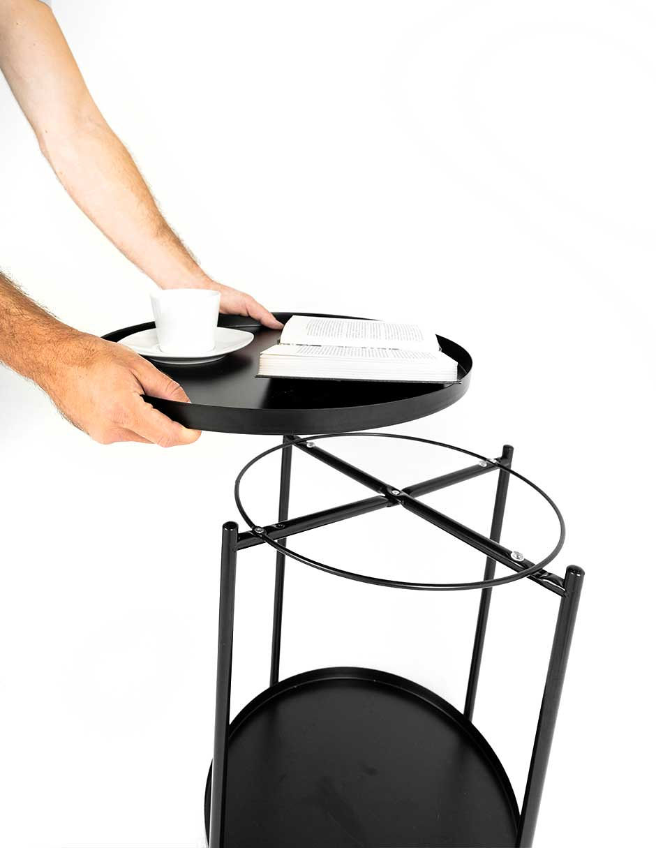 Mueblana Mesa Lateral Dalton Muebles para Recamara de Acero Negro Mesa de Noche Perfecto para el Hogar Mesita de Noche Perfecta para Colocar Lampara de Noche Mesita Auxiliar