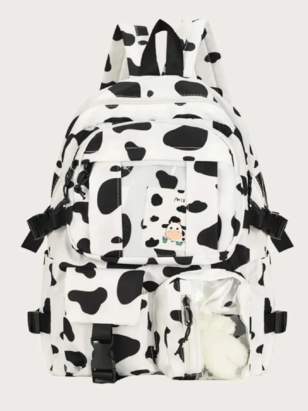 Mochila Infantil Con Patrón De Vaca Niña/mujer Escolar Paseo
