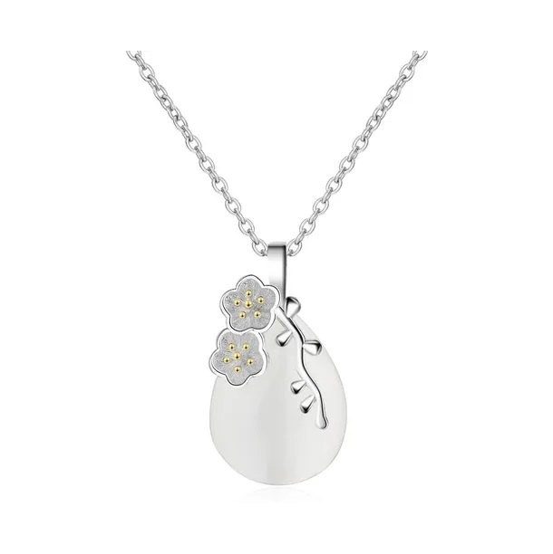 Collar Flores De Cerezo Plata 925 Gota Ópalo Blanco Regalo