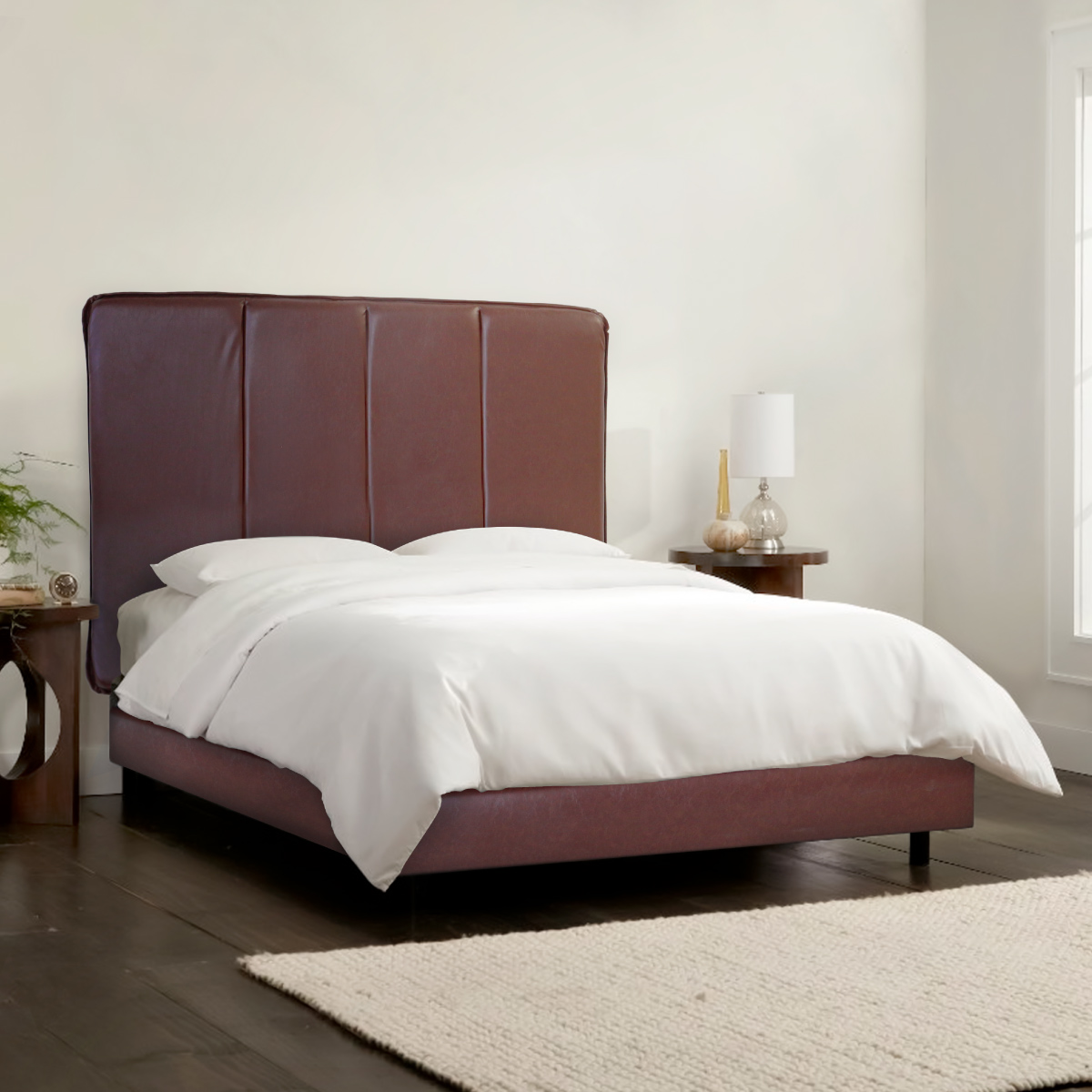 Cama matrimonial Milan Juego de cabecera y Base tapizada en vinipiel Cama Suave de Madera sólida
