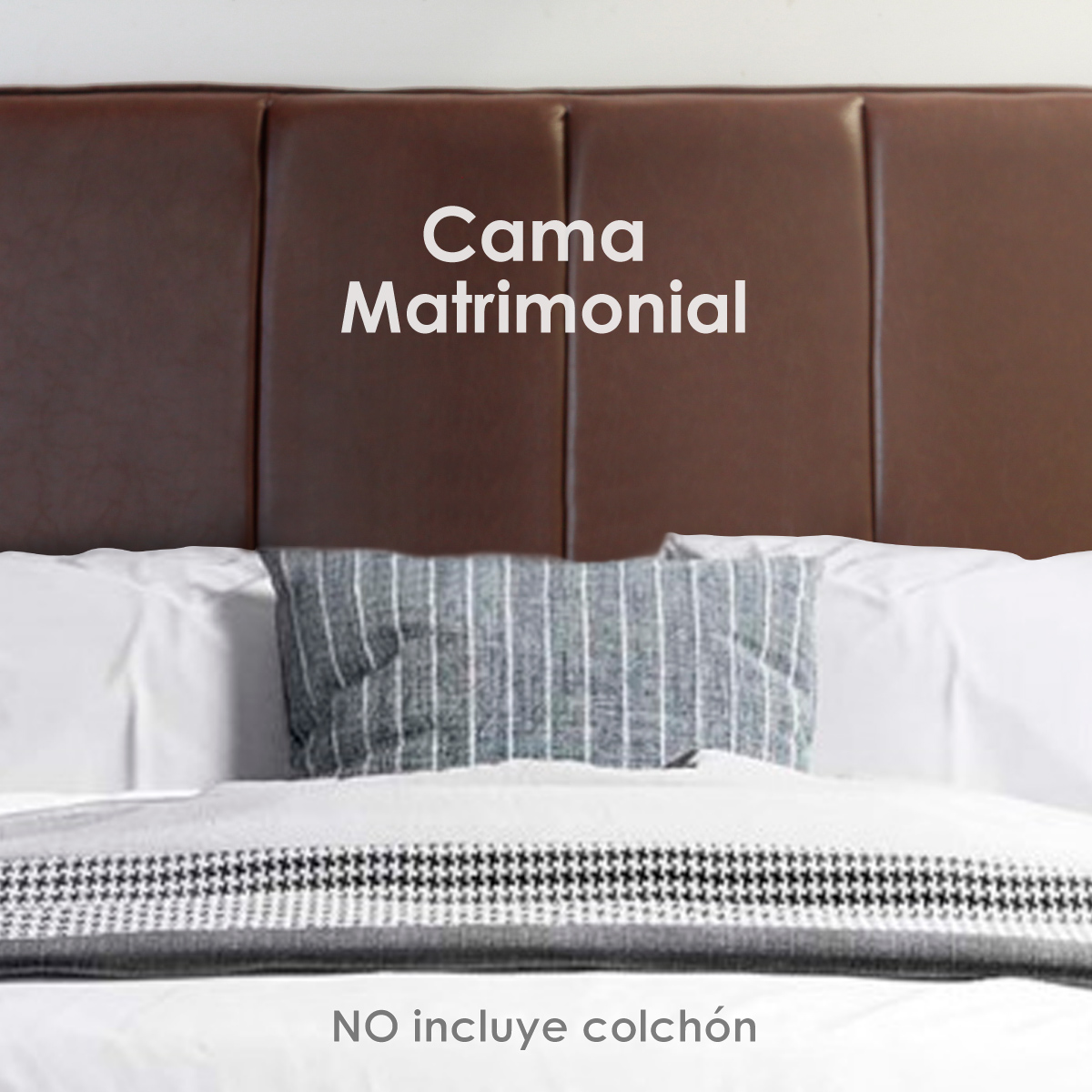 Cama matrimonial Milan Juego de cabecera y Base tapizada en vinipiel Cama Suave de Madera sólida