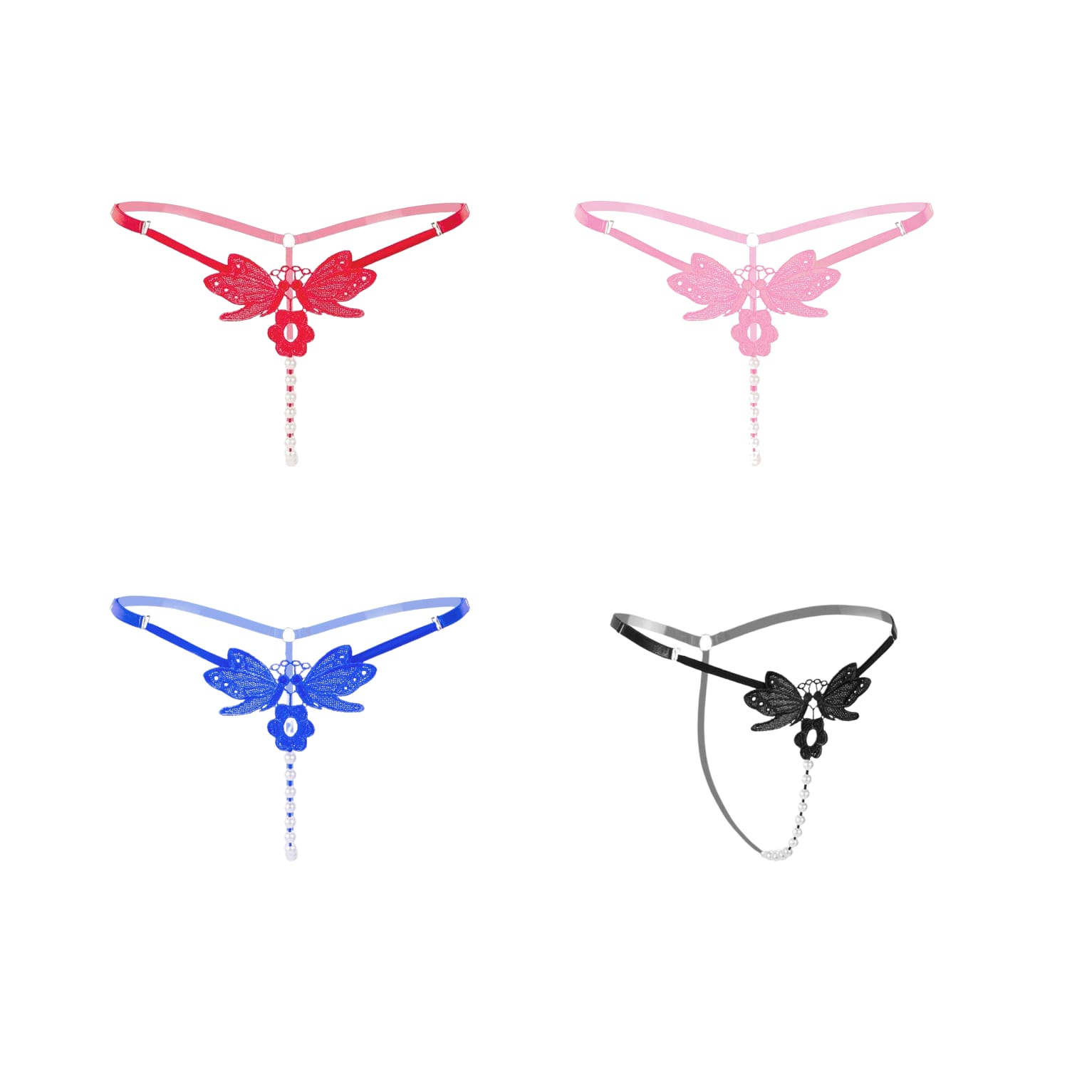 Micro Tanga Hilo Dental Mariposa De Encaje Con Perlas