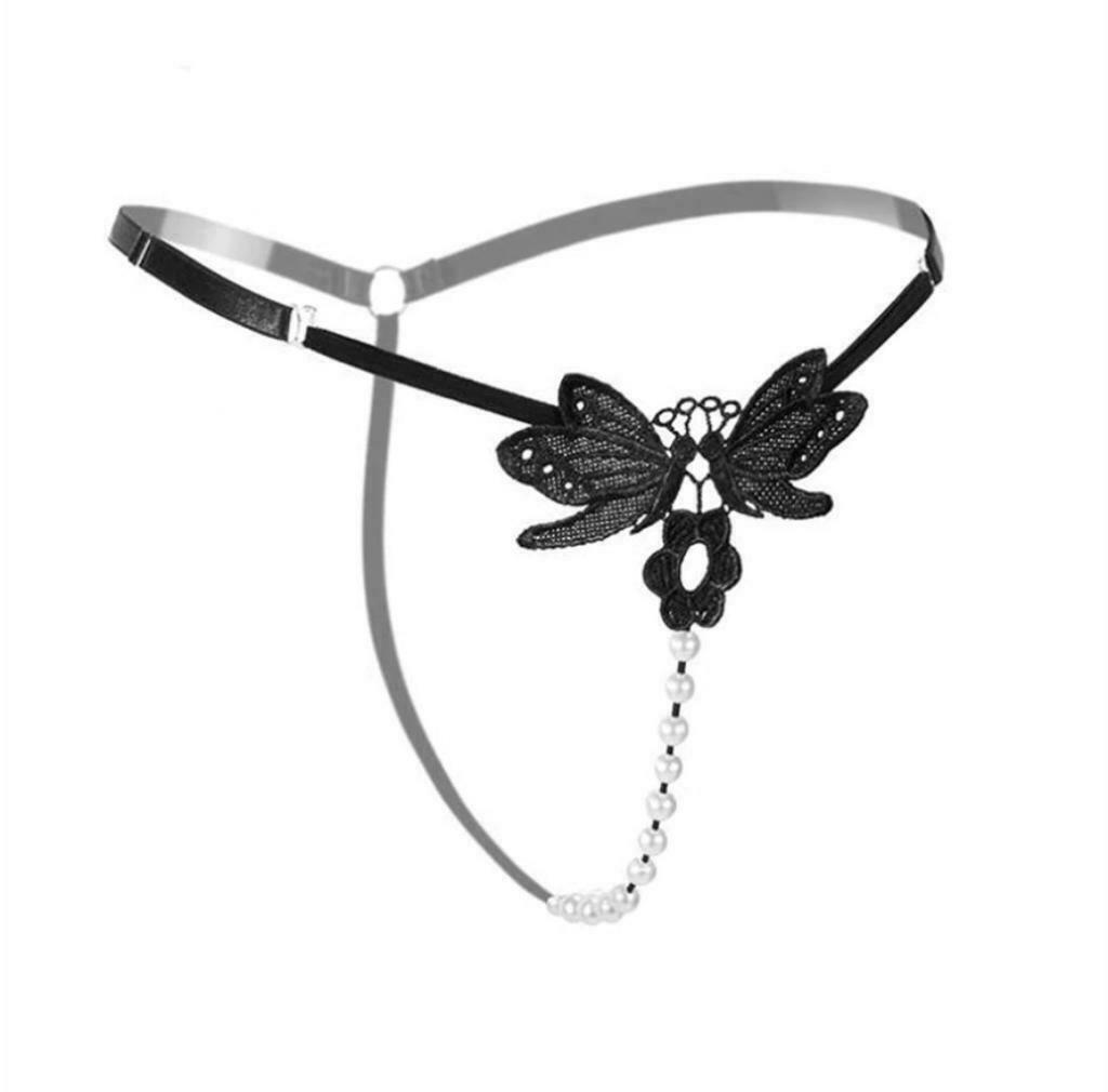 Micro Tanga Hilo Dental Mariposa De Encaje Con Perlas
