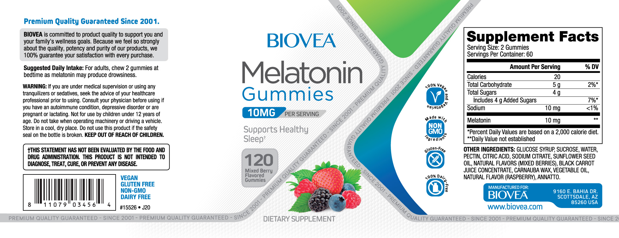 Biovea Melatonina gomitas 10mg (mezcla de bayas) 120 gomitas