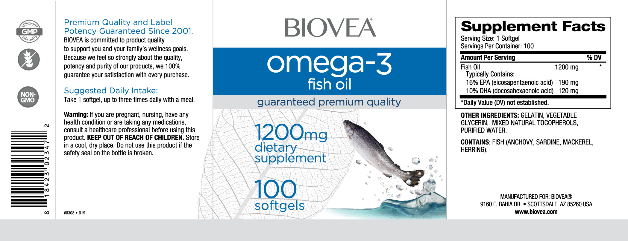 Biovea Aceite de pescado omega-3 1200mg 100 cápsulas