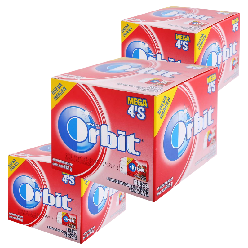 Paquete de 5 Chicles Orbit Fresa con 40 piezas c/u