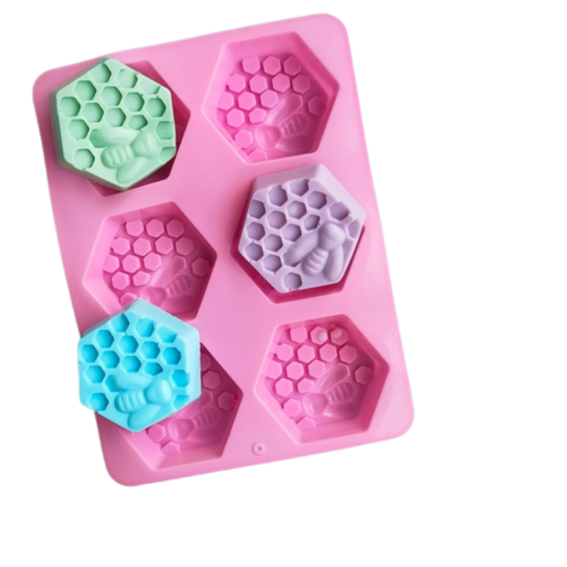 Molde de Silicón 6 cavidades Panal de Abeja Miel para Jabón Artesanal Rosa