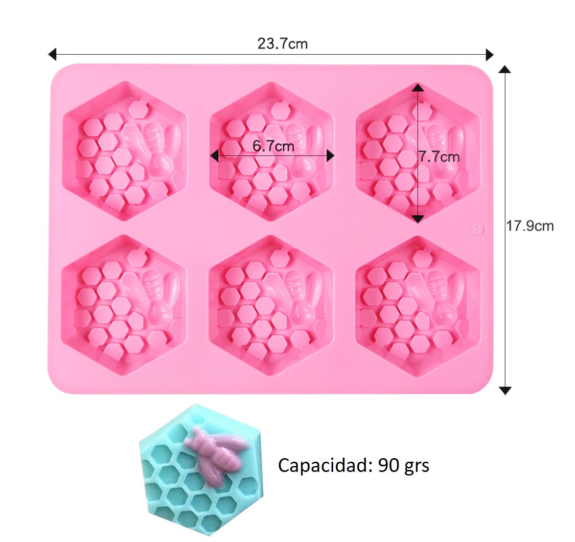 Molde de Silicón 6 cavidades Panal de Abeja Miel para Jabón Artesanal Rosa