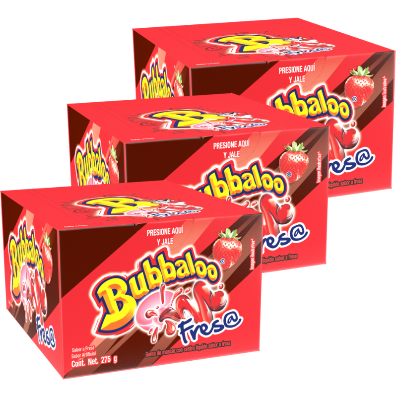 Paquete 4 Chicles Bubbaloo Fresa 47 piezas c/u