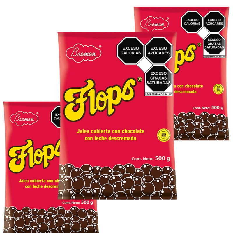 Paquete con 3 Chocolate Jalea Flops 1 kg c/u