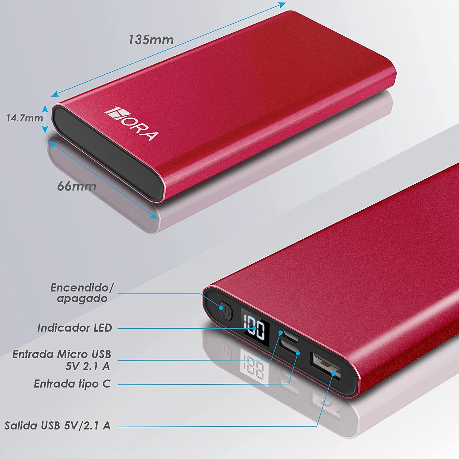 Power Bank de aluminio 10000 mah 1 Hora
