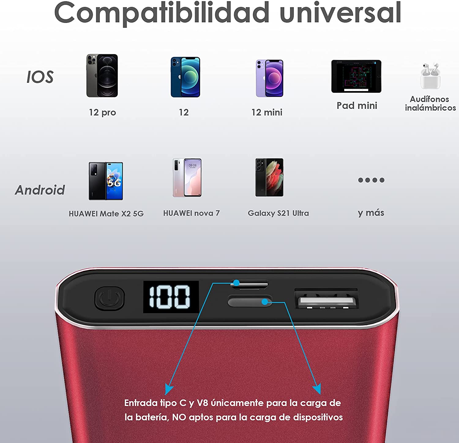 Power Bank de aluminio 10000 mah 1 Hora