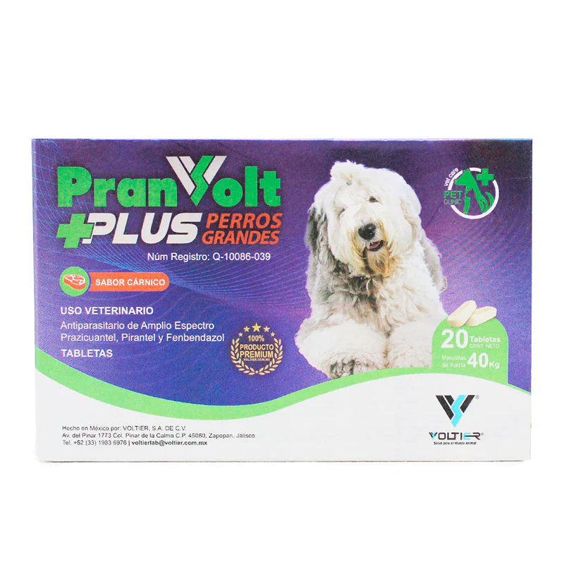 Desparacitante PranVolt Plus de 40Kg 30 Tabletas Perros Grandes