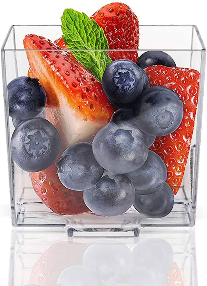 Vasito Cubo De Plástico Elegante Con apariencia Cristalería ideal  Para Postres Y Botana s contiene 35 Pz