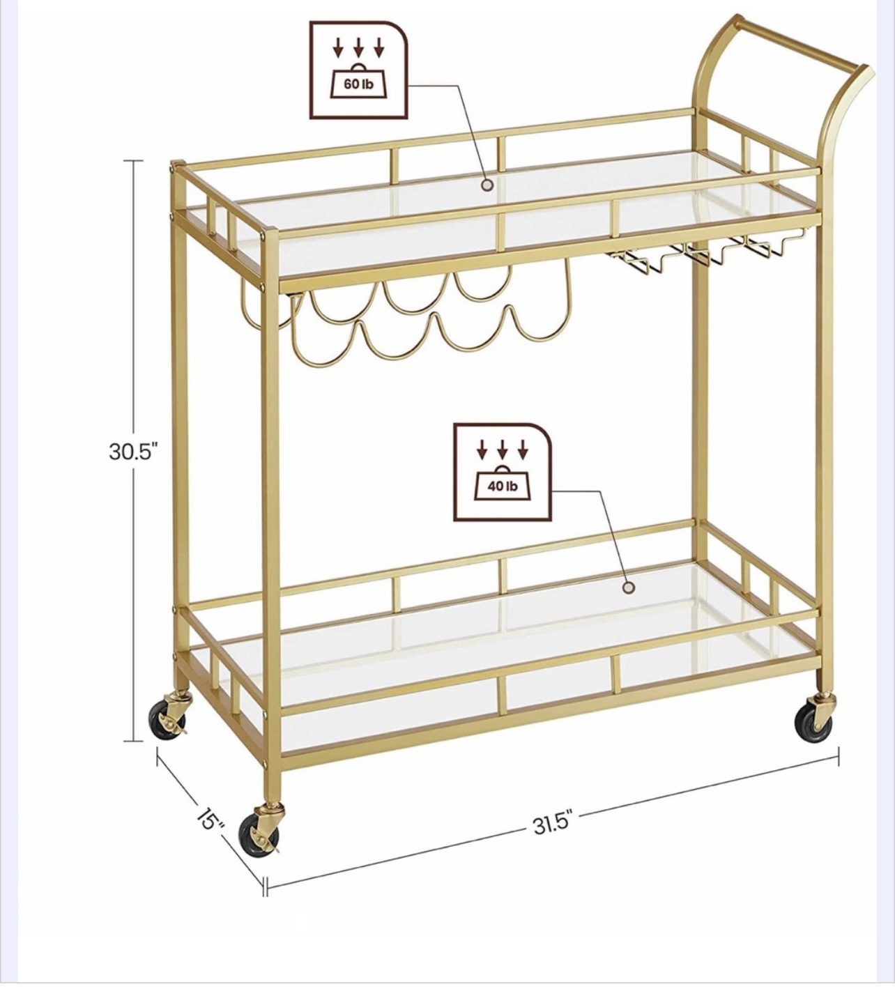 Carrito De Servicio, Bar, Cantina Dorado Con Espejos