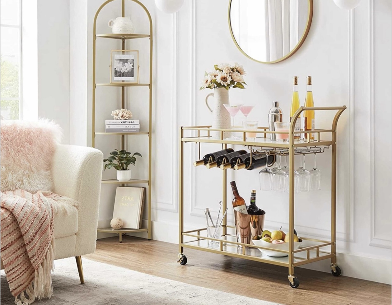 Carrito De Servicio, Bar, Cantina Dorado Con Espejos