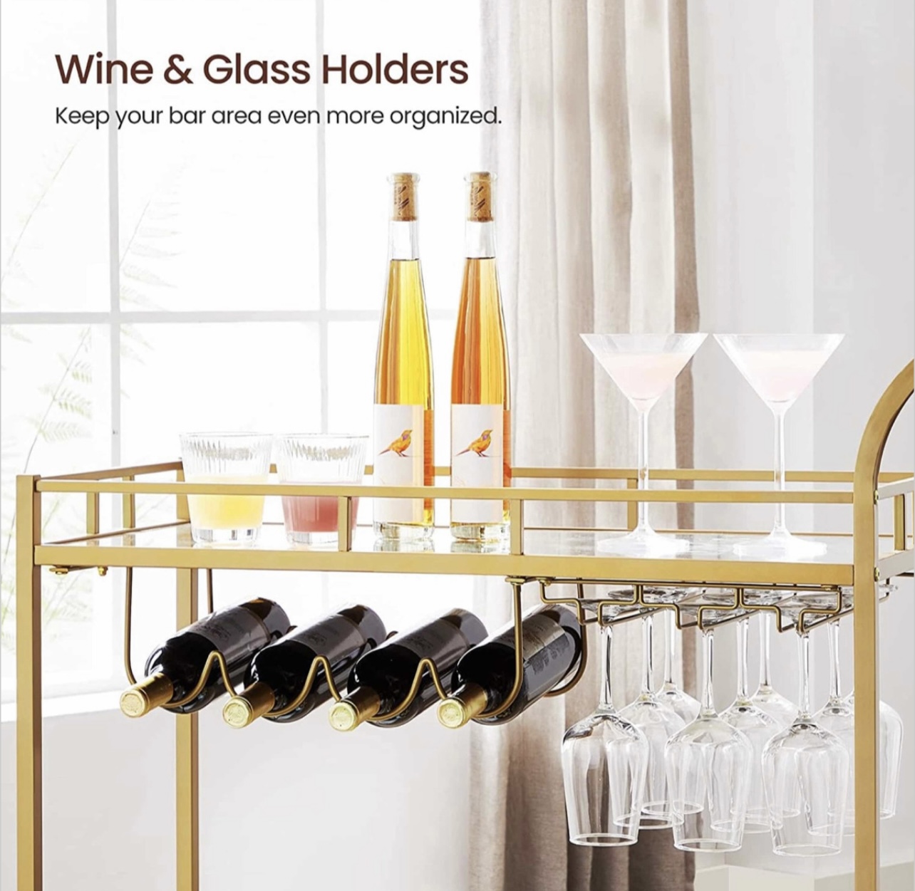 Carrito De Servicio, Bar, Cantina Dorado Con Espejos