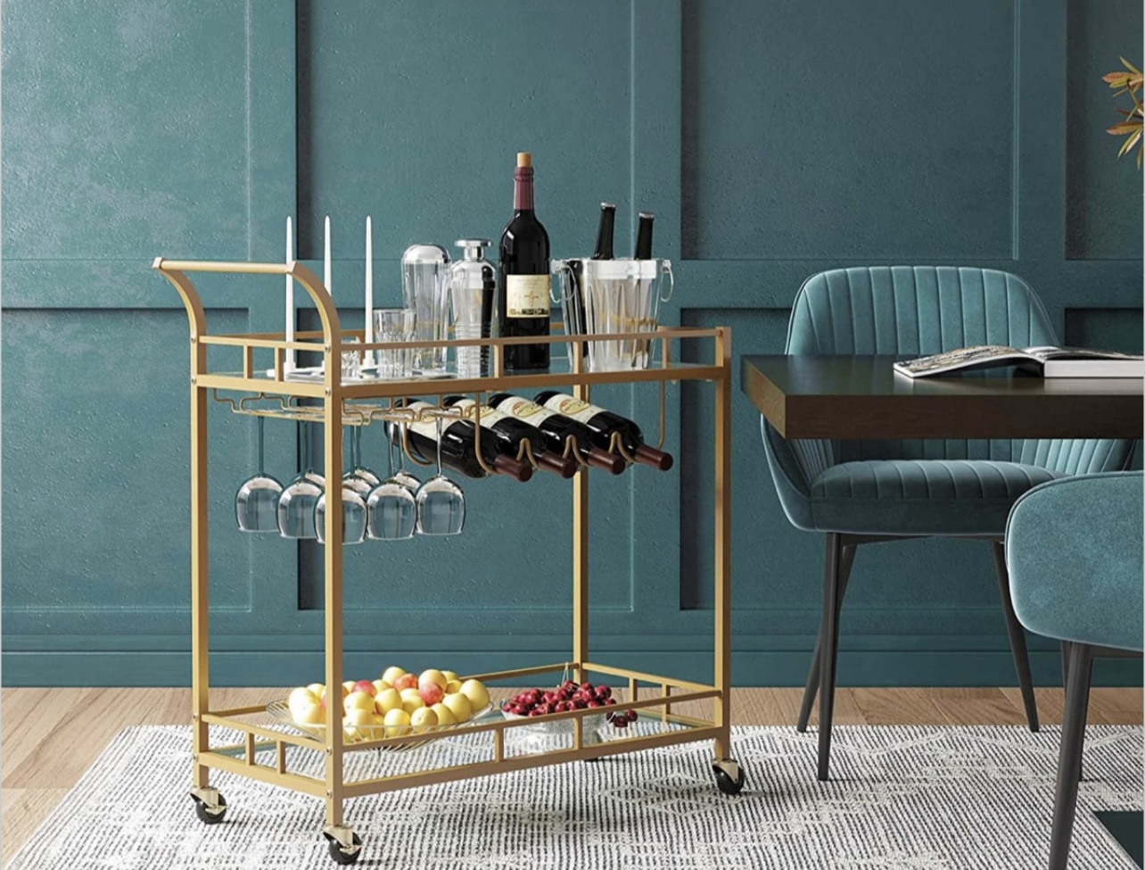 Carrito De Servicio, Bar, Cantina Dorado Con Espejos