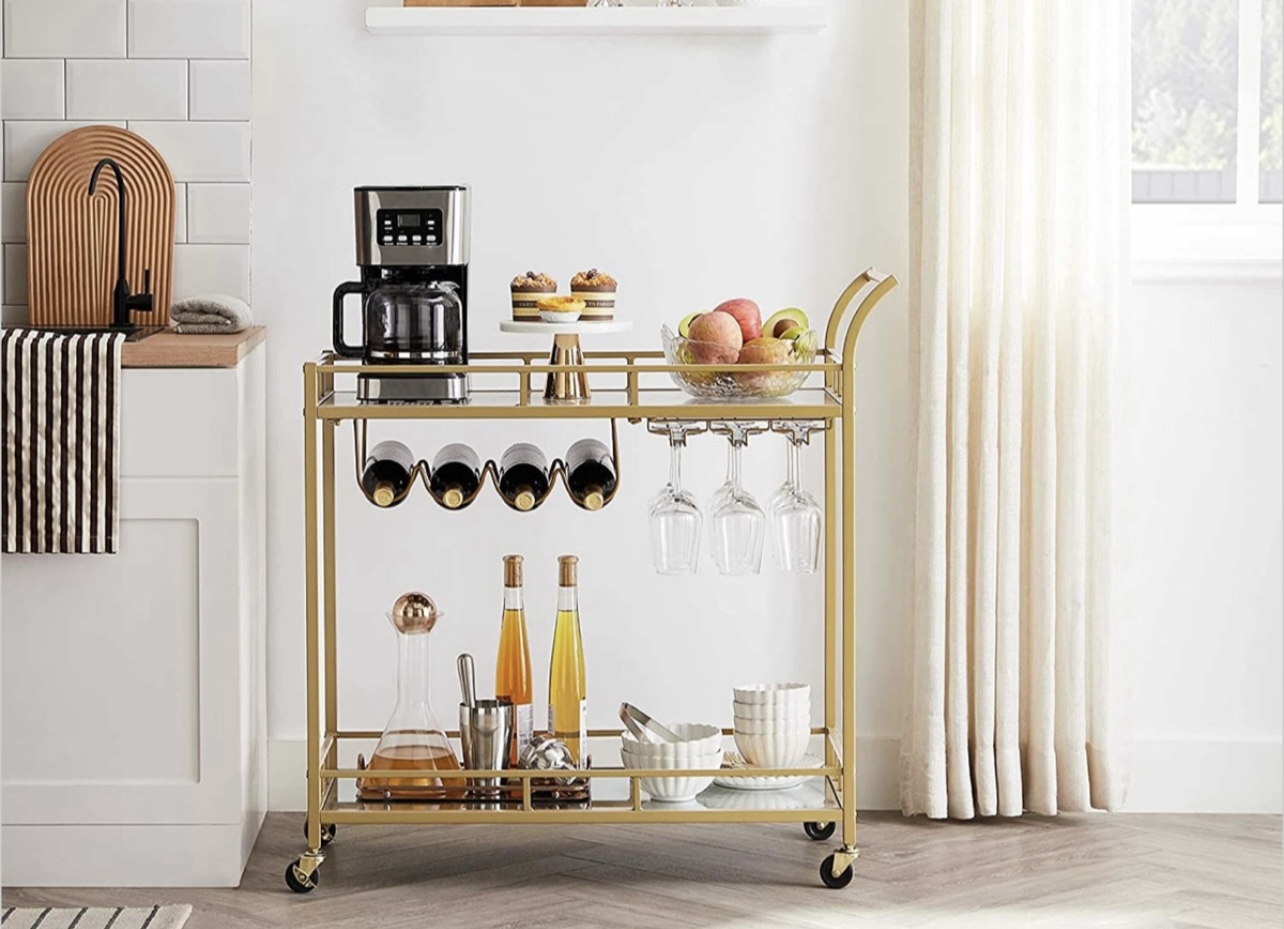 Carrito De Servicio, Bar, Cantina Dorado Con Espejos