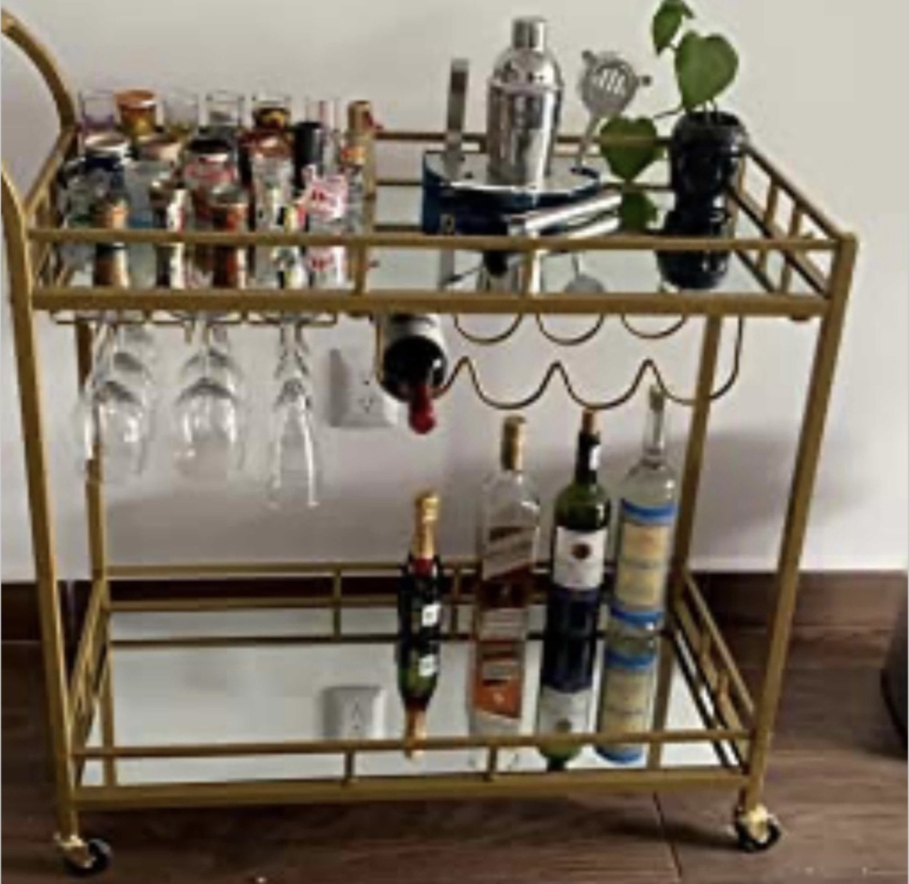 Carrito De Servicio, Bar, Cantina Dorado Con Espejos