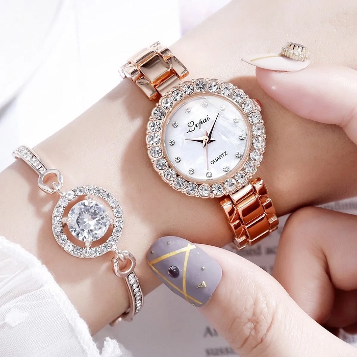 Reloj Pulsera Con Diamantes Para Mujer, Oro Rosa