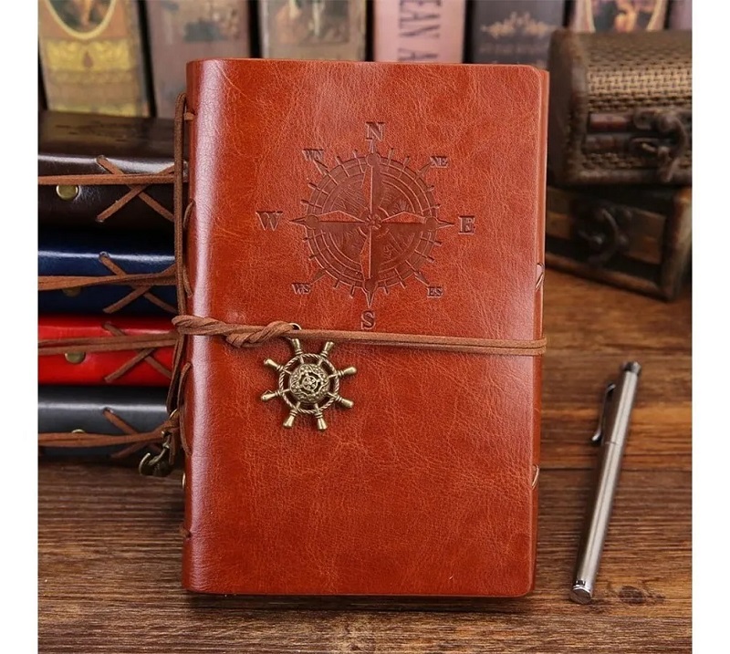 Libreta Vintage De Piel Grande Marron