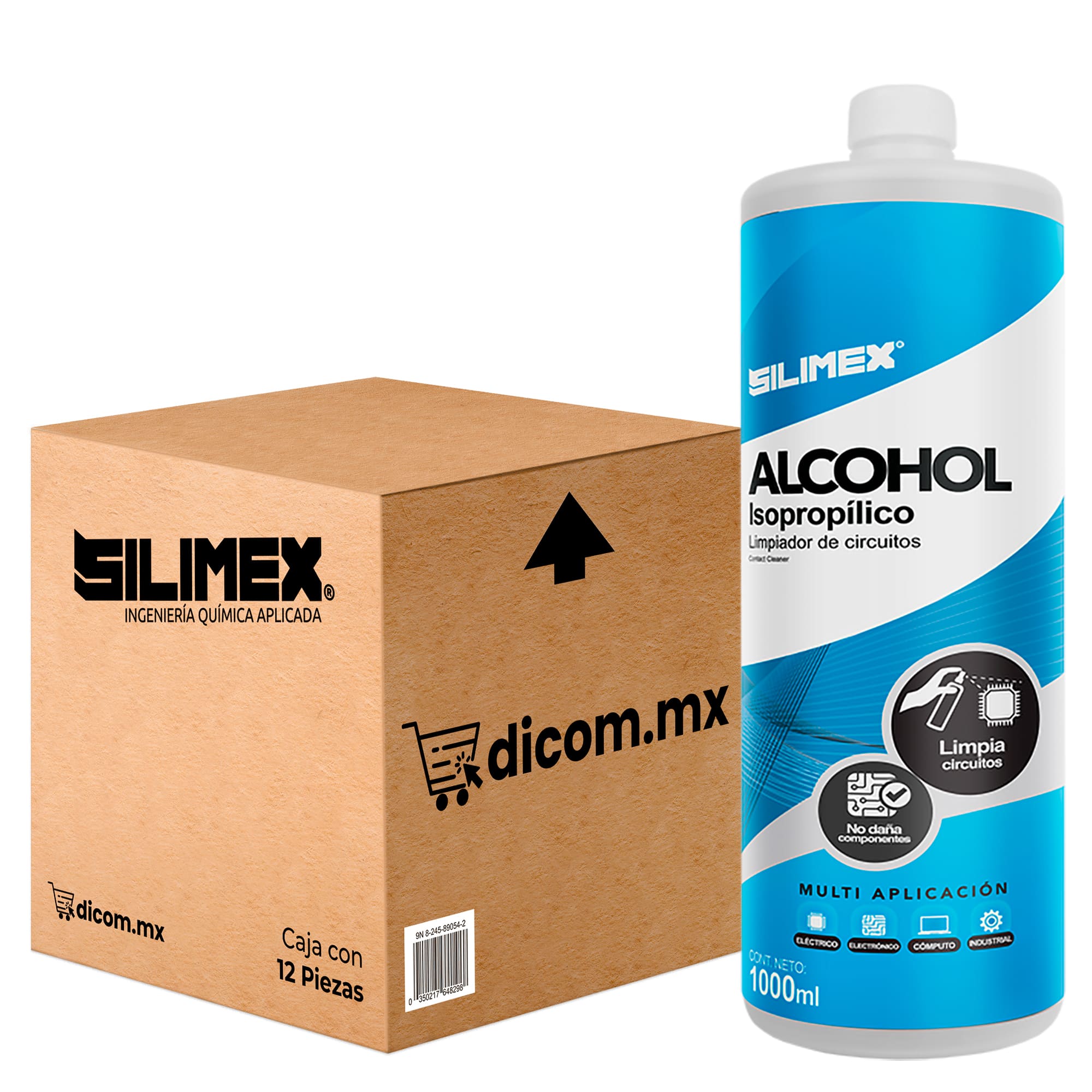 Alcohol Isopropílico, Silimex, botella de 1 Litro, caja con 12 piezas