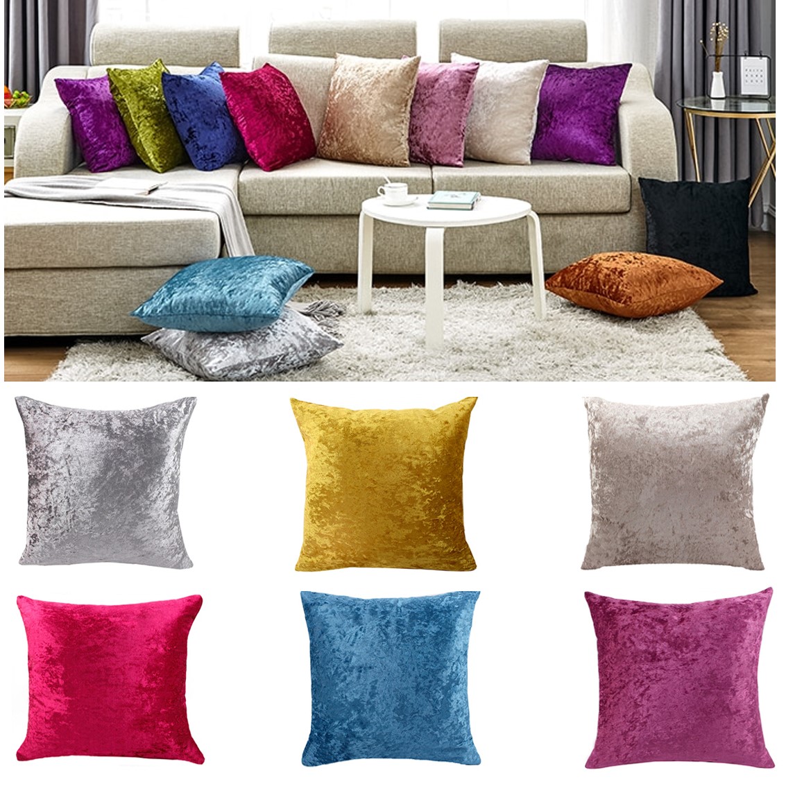 Funda De Cojín Decorativo Moderno Terciopelo Glitter Morado