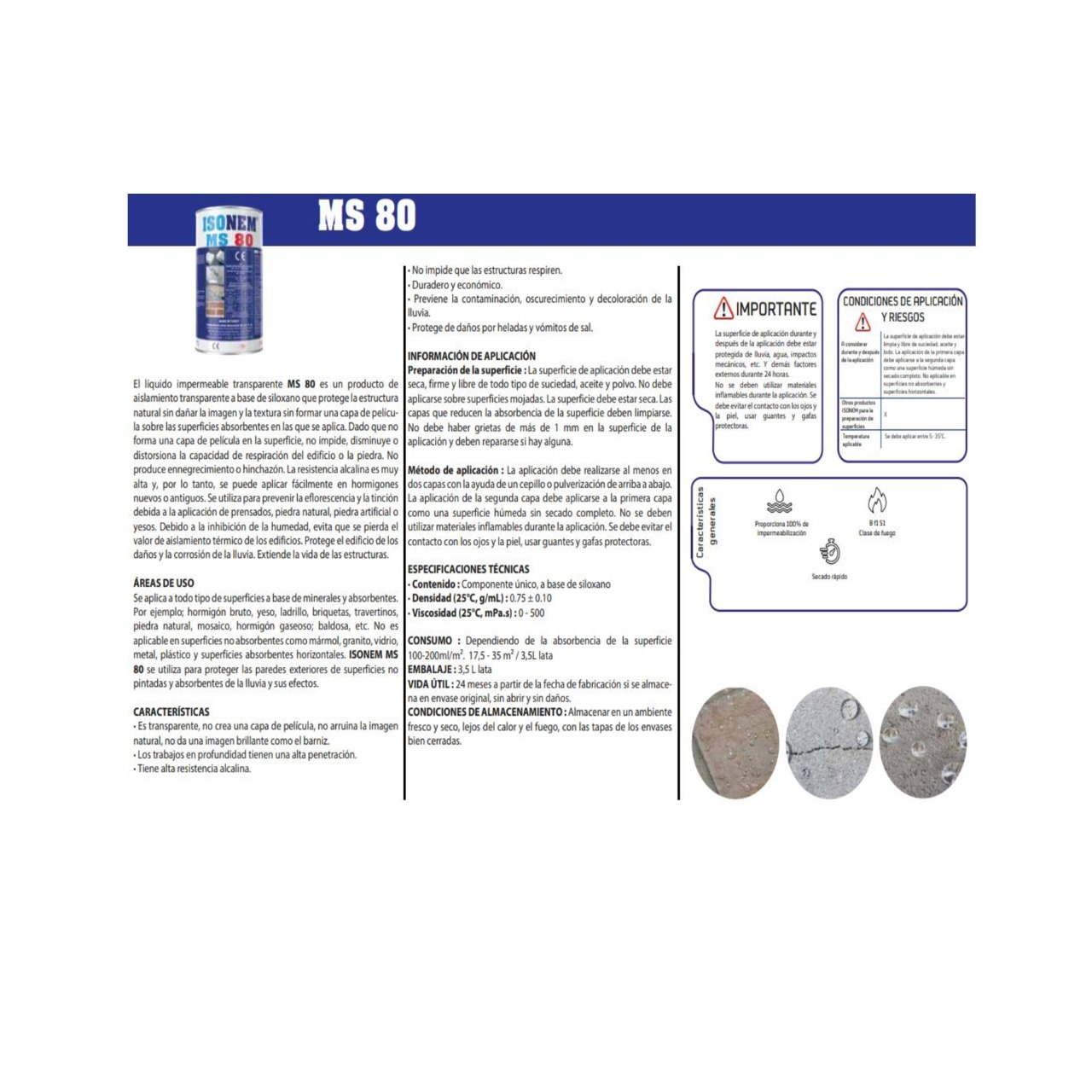 ISONEM MS 80- Impermeabilizante liquido trasparente para exteriores- 3,5 L