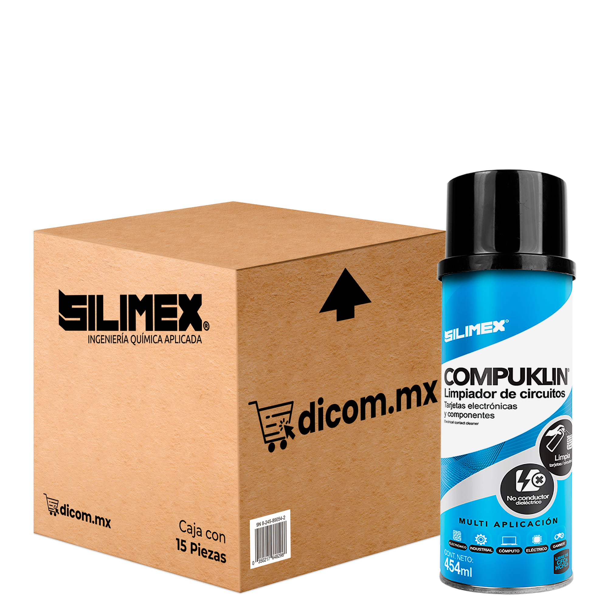 Limpiador de Circuitos Electrónicos, Silimex Compuklin, 454 ML, caja con 15 piezas