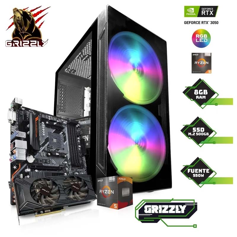 Pc Gamer Grizzly Ryzen5 5600g Rtx 3050 8gb Ssd M2 250gb