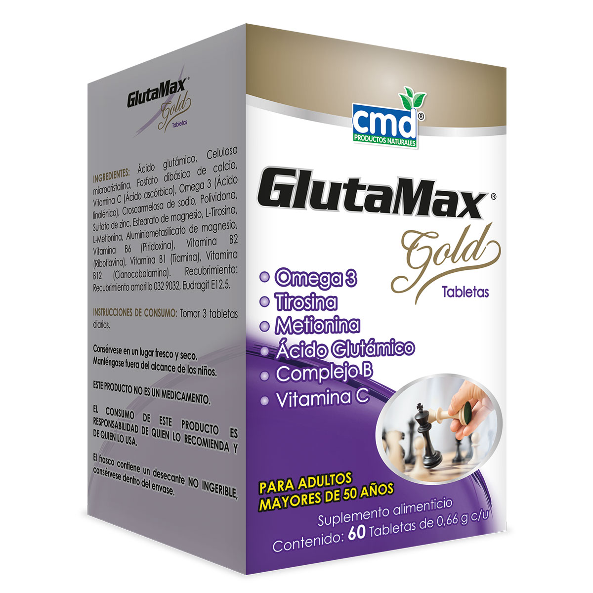 Glutamax Gold, 60 Tabletas, Adulto Mayor, 0.66 g c/u, Omega 3
