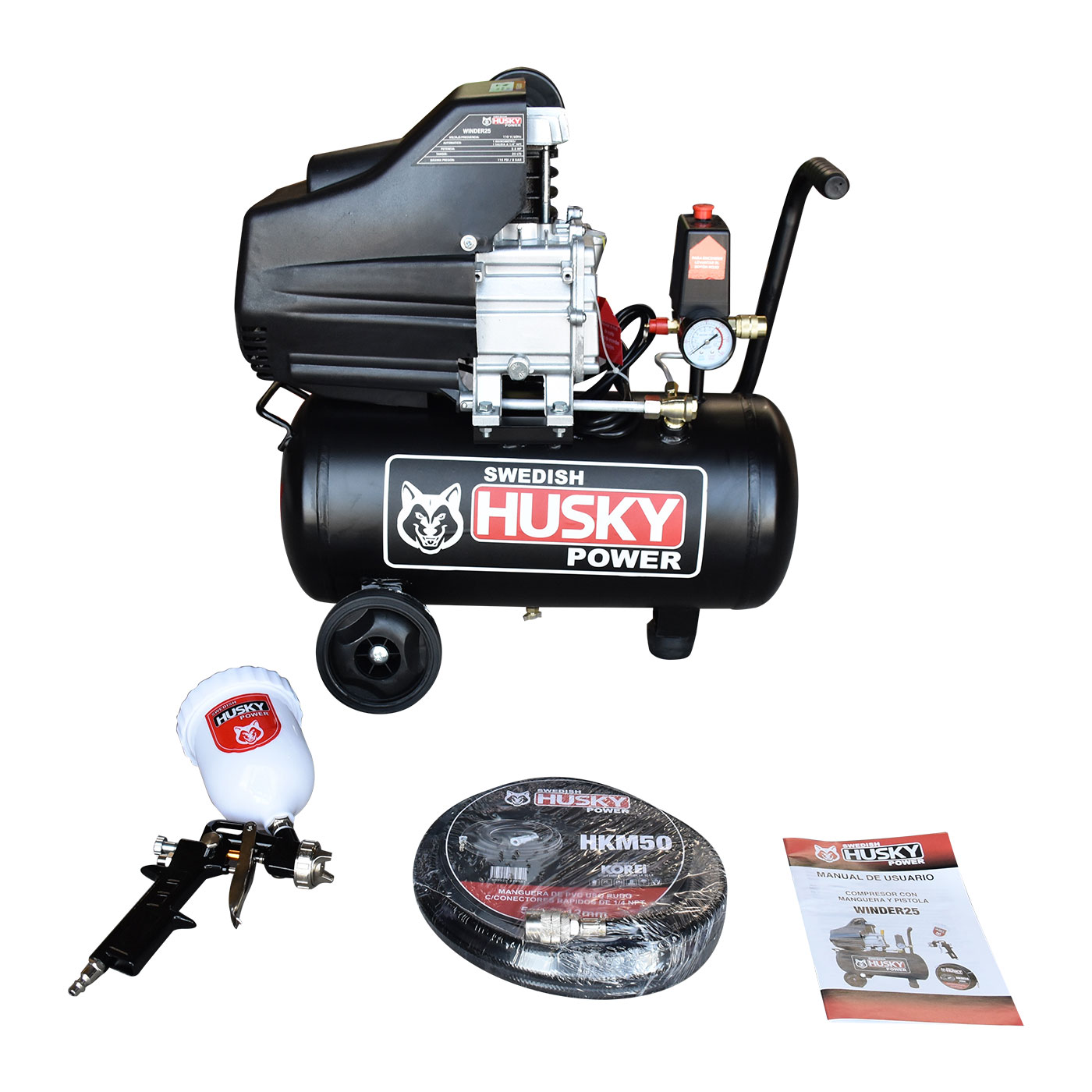 COMPRESOR DE AIRE SWEDISH HUSKY POWER 25 LITROS 2.5 HP C/MANGUERA Y PISTOLA - WINDER25