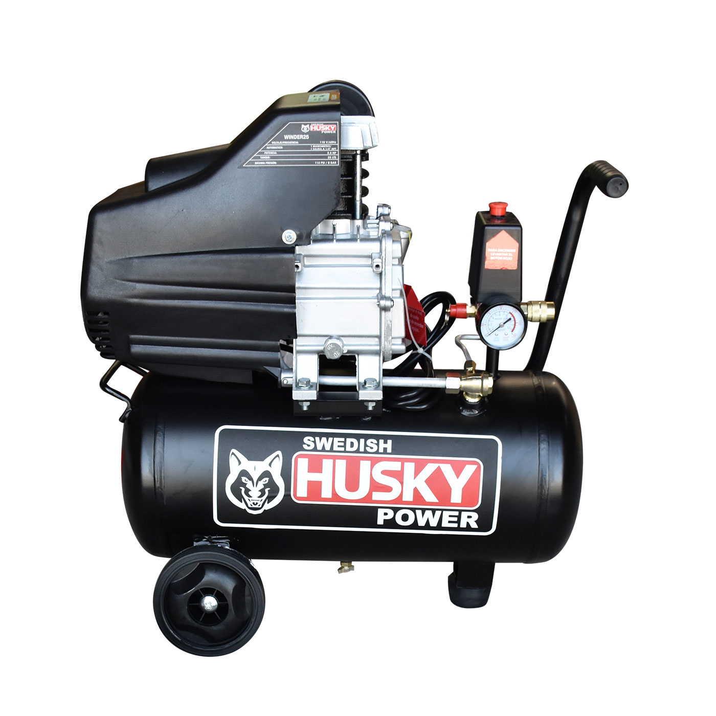 COMPRESOR DE AIRE SWEDISH HUSKY POWER 25 LITROS 2.5 HP C/MANGUERA Y PISTOLA - WINDER25