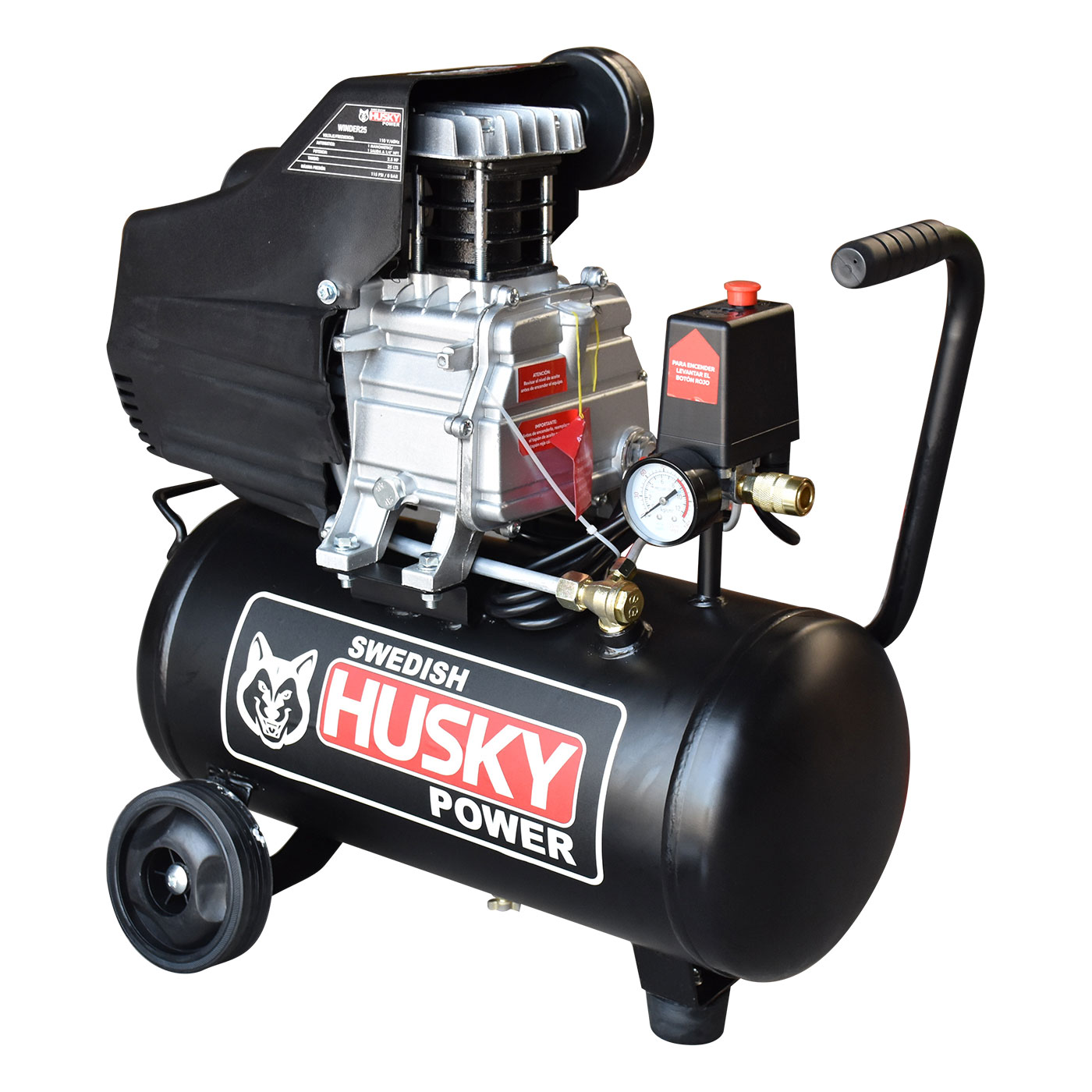 COMPRESOR DE AIRE SWEDISH HUSKY POWER 25 LITROS 2.5 HP C/MANGUERA Y PISTOLA - WINDER25