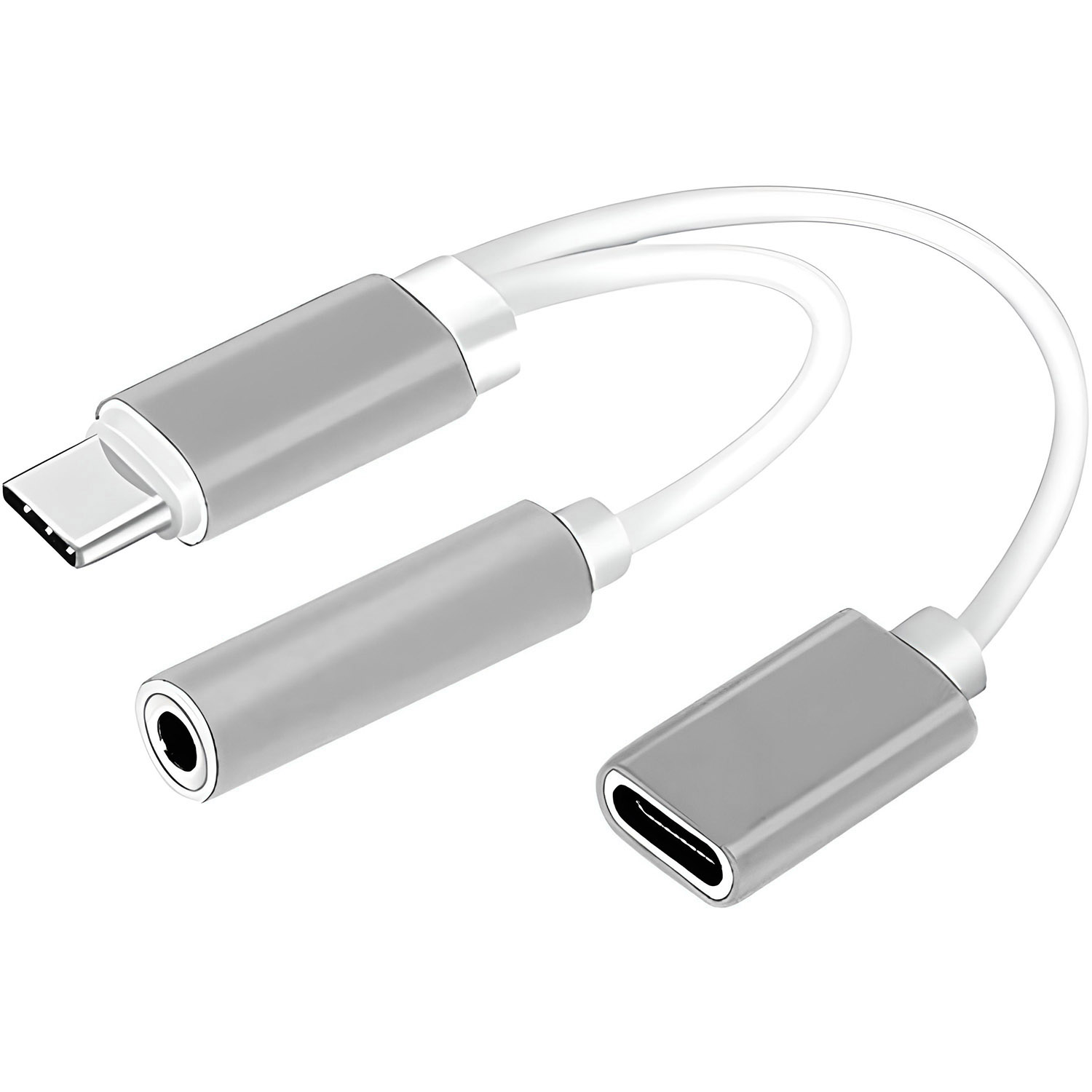 Adaptador de USB tipo C a Audífonos Auxiliar 3.5mm y Entrada tipo C Carga Bifurcada