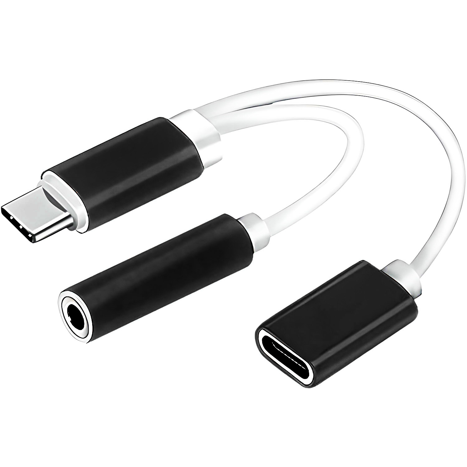 Adaptador de USB tipo C a Audífonos Auxiliar 3.5mm y Entrada tipo C Carga Bifurcada