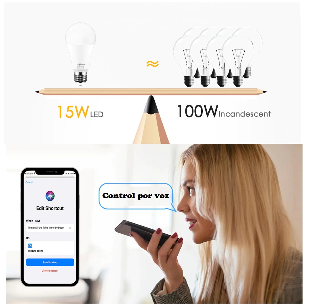 Bombilla inteligente luz blanco led WiFi foco asistente Google Home Alexa Siri Control por voz cel