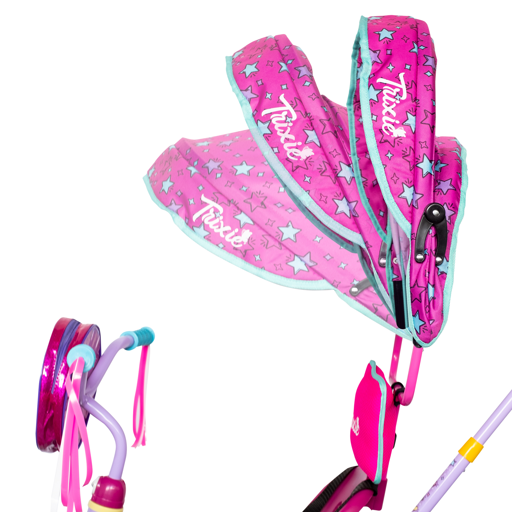Triciclo Apache Trixie Unicornio con Toldo, Barra de Empuje y bolsa frontal colo rosa