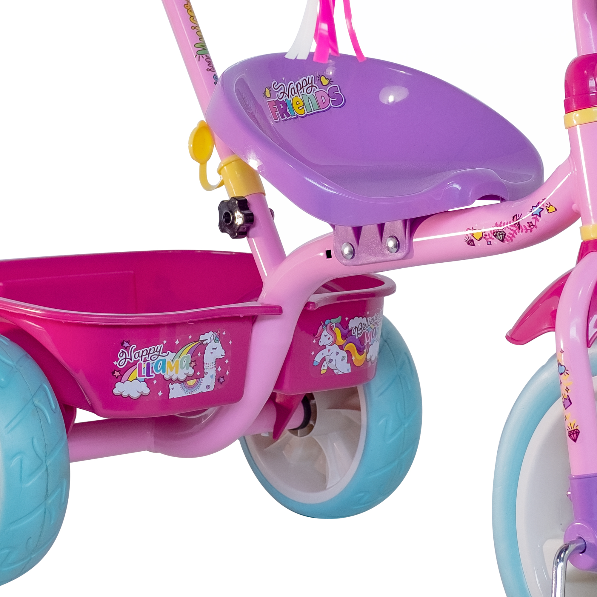 Triciclo Apache Trixie Unicornio con Barra de Empuje y Bolsa Frontal
