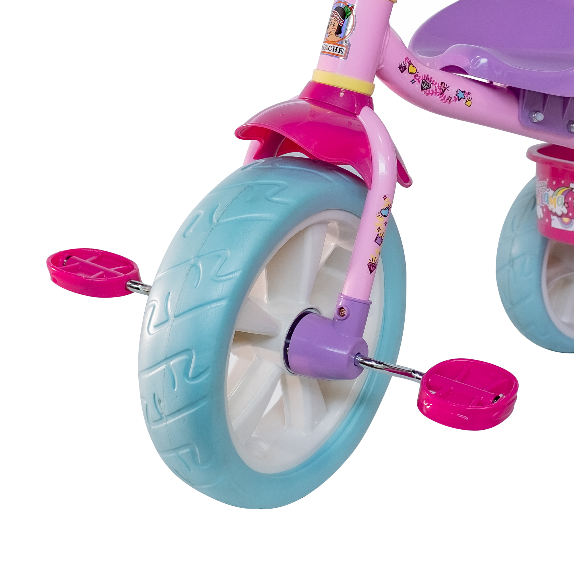 Triciclo Apache Trixie Unicornio con Barra de Empuje y Bolsa Frontal