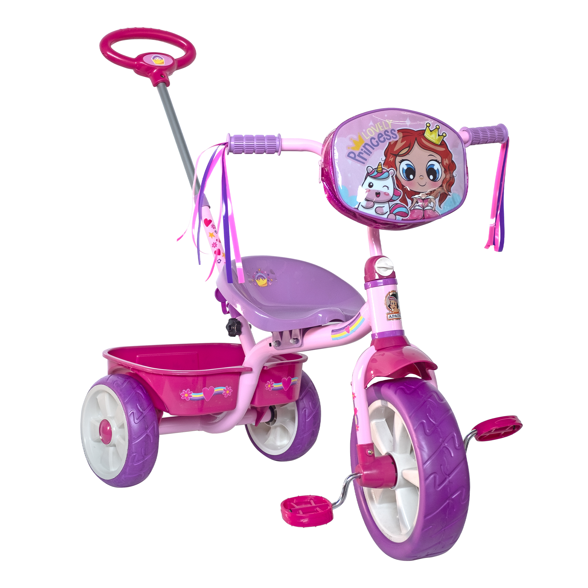 Triciclo Apache Lovely Princess con Barra Empuje y Bolsa