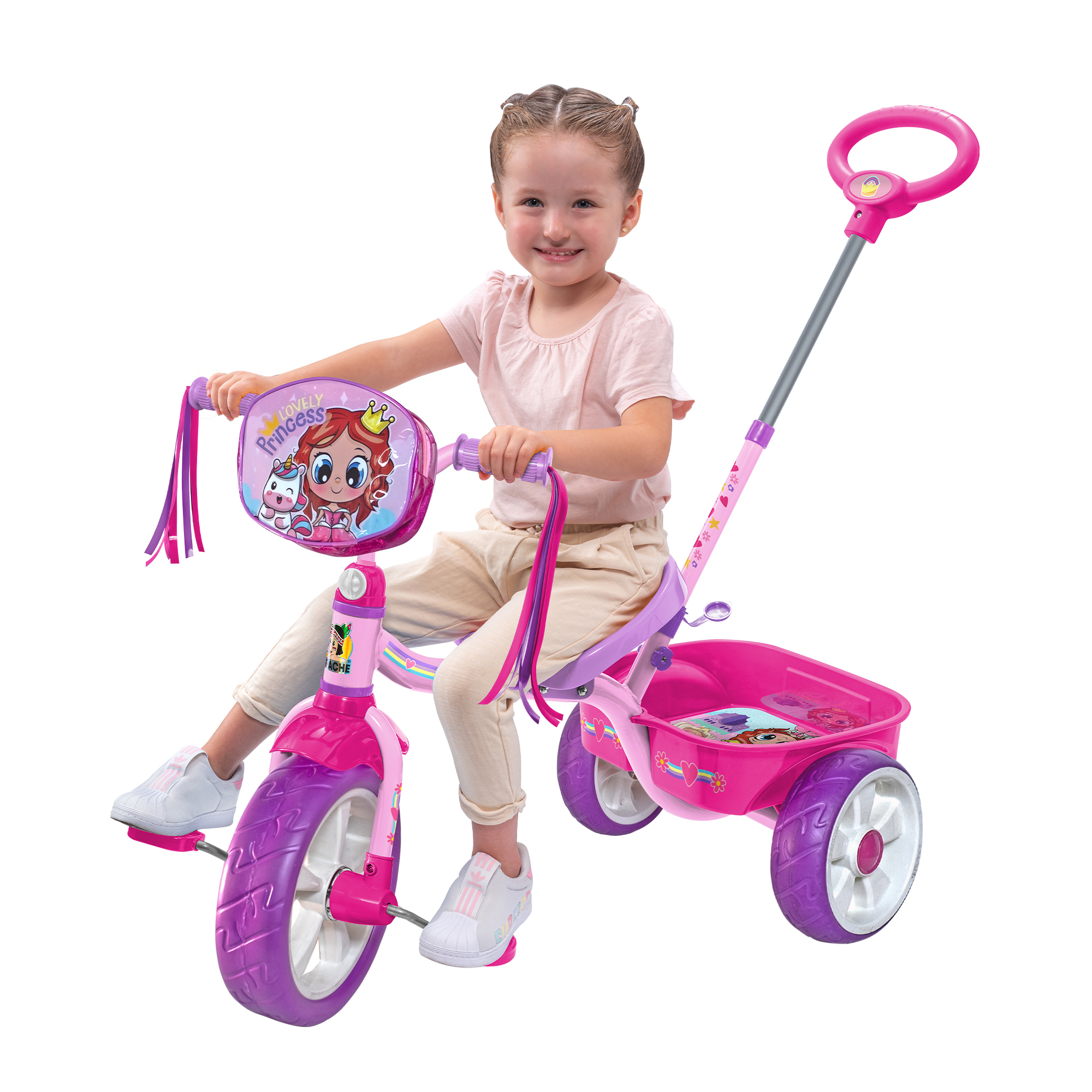 Triciclo Apache Lovely Princess con Barra Empuje y Bolsa