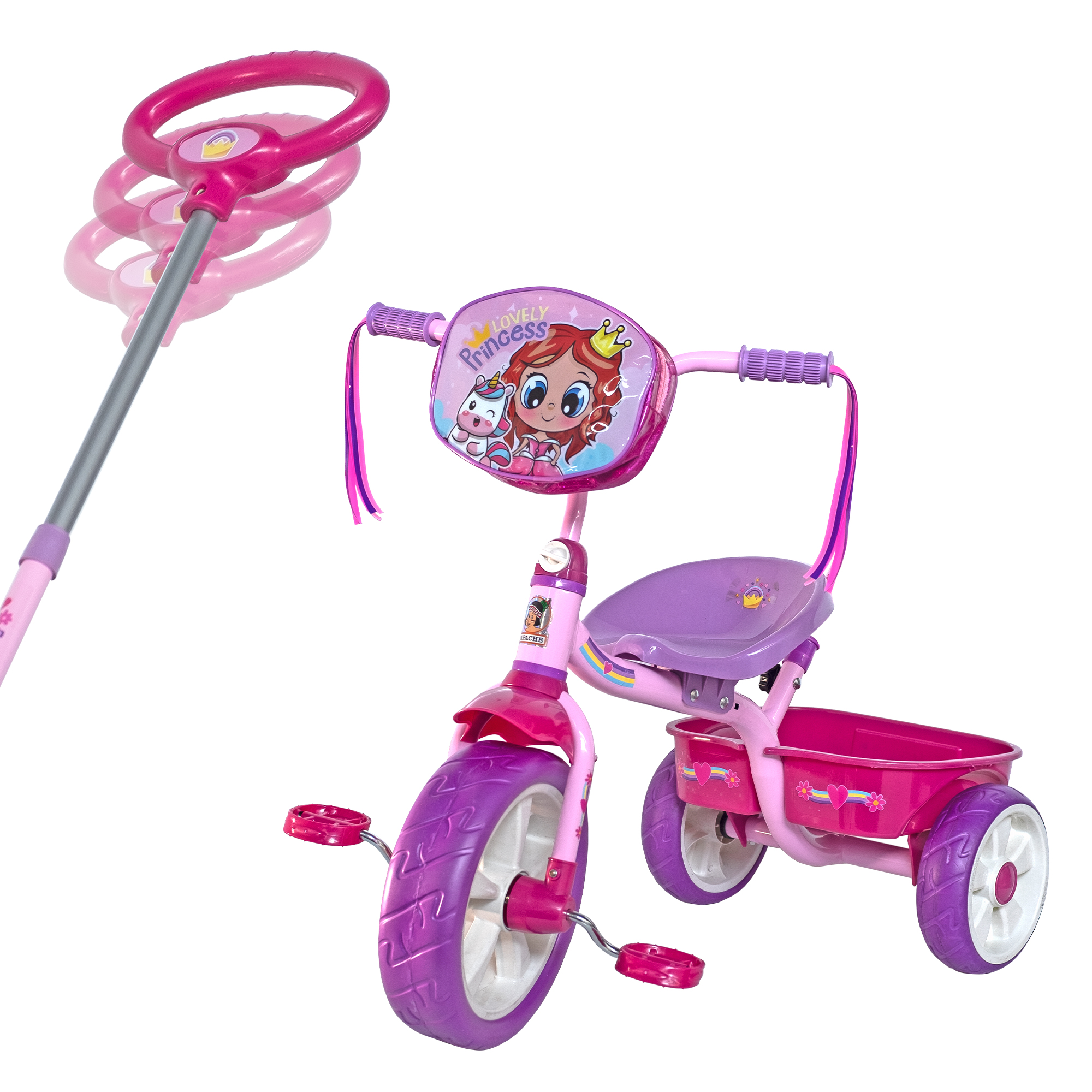 Triciclo Apache Lovely Princess con Barra Empuje y Bolsa